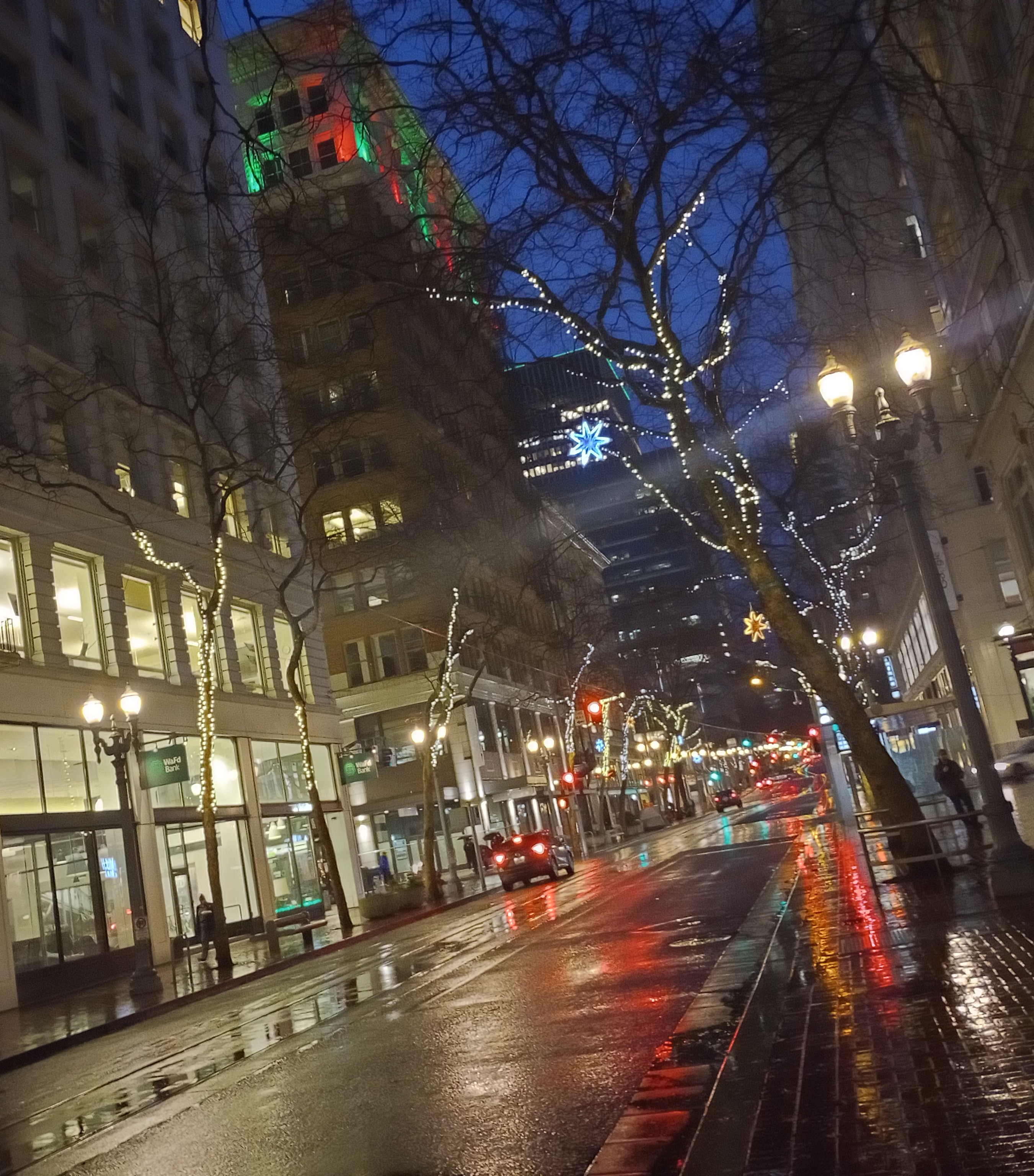 Downtown Portland Oregon near Mark O Hatfiled Courthouse, Dec 30, 2022 - after dark